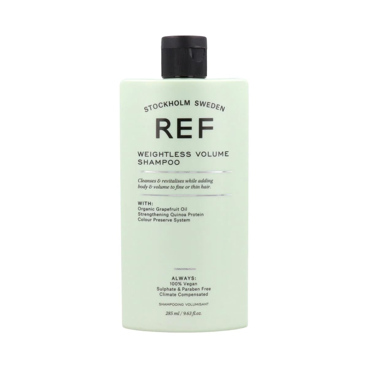 REF weightless volume shampoo front bottle showing lightweight lift