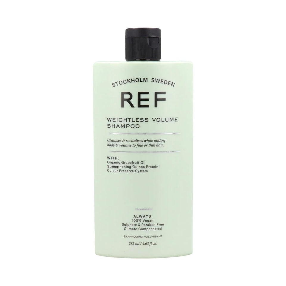 REF weightless volume shampoo front bottle showing lightweight lift