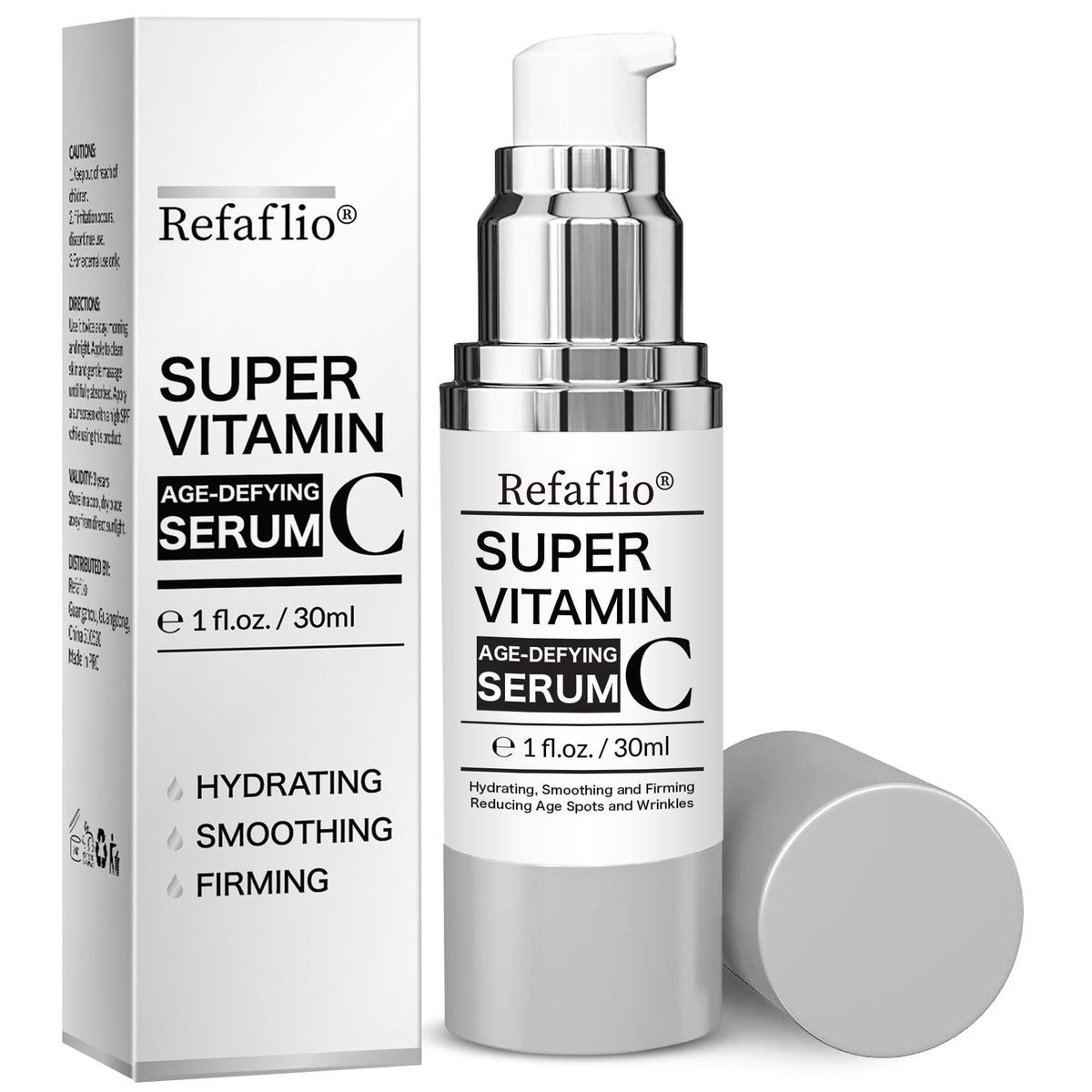 Refaflio front bottle showing 30ml serum and clear branding, promotes gentle firming