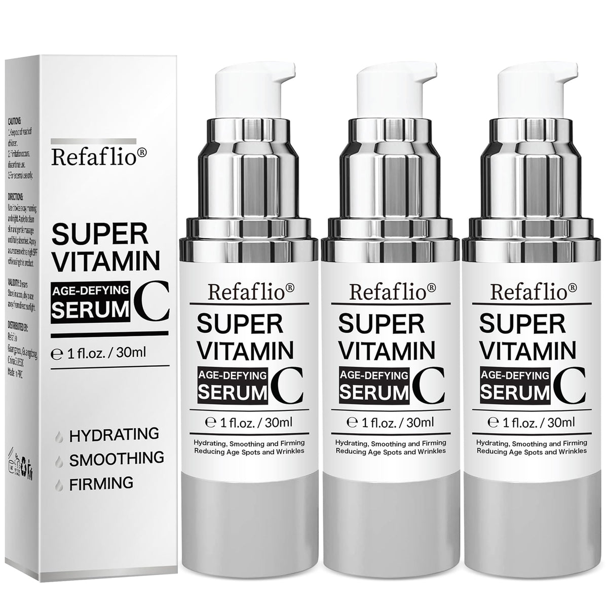 Refaflio front packaging shows trio set and clear anti‑aging benefit