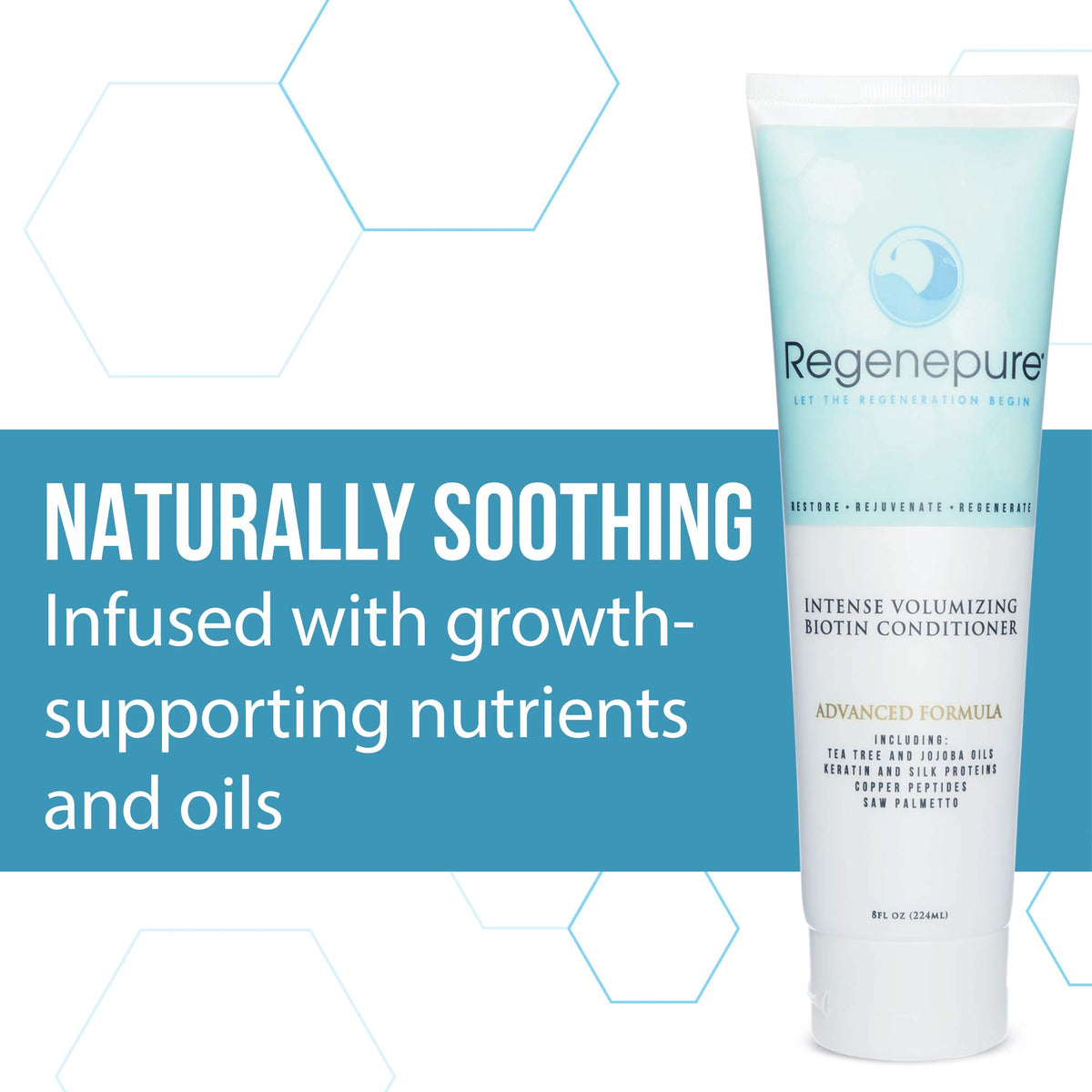 REGENEPURE being applied to wet hair to add body and manageability