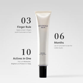 Reginald Men applying Helios sunscreen on hand demonstrating matte finish
