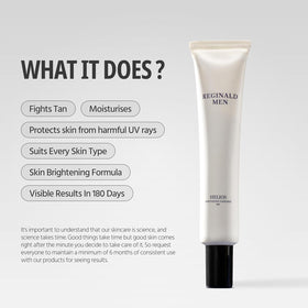 Reginald Men label close-up highlighting high SPF and PA++++ protection