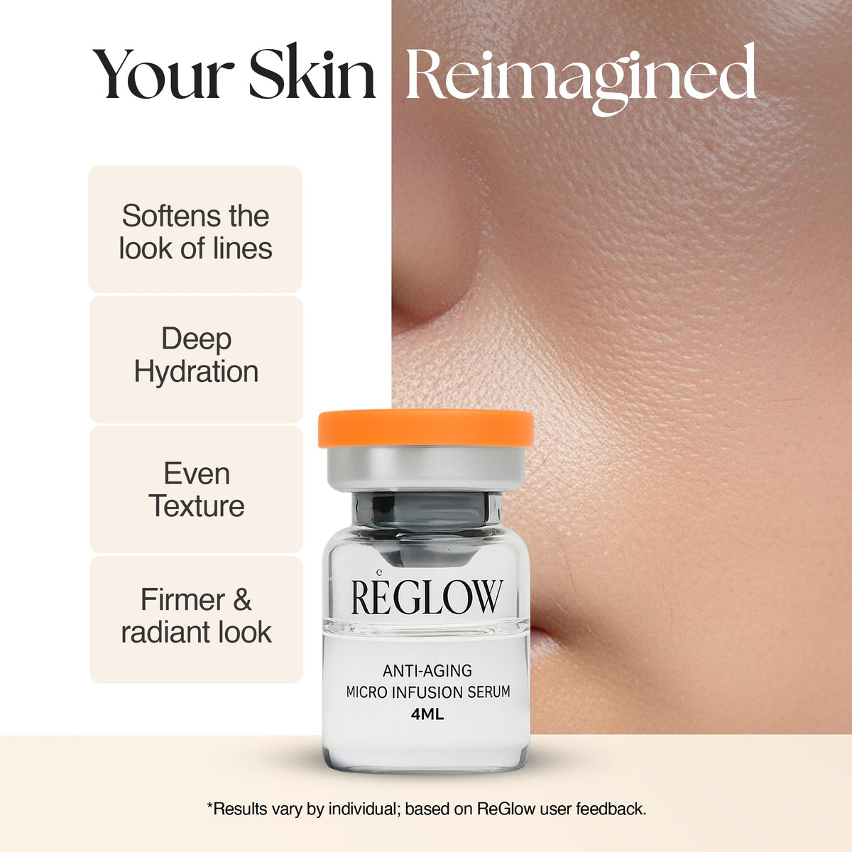 ReGlow being applied to cheek demonstrating even infusion benefit