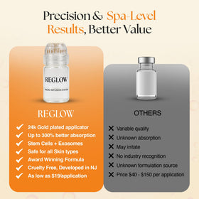 ReGlow serum texture drop showing hydration and plumping benefit