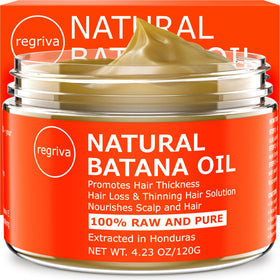 REGRIVA front packaging of raw Batana Oil showing bottle and label, pure treatment