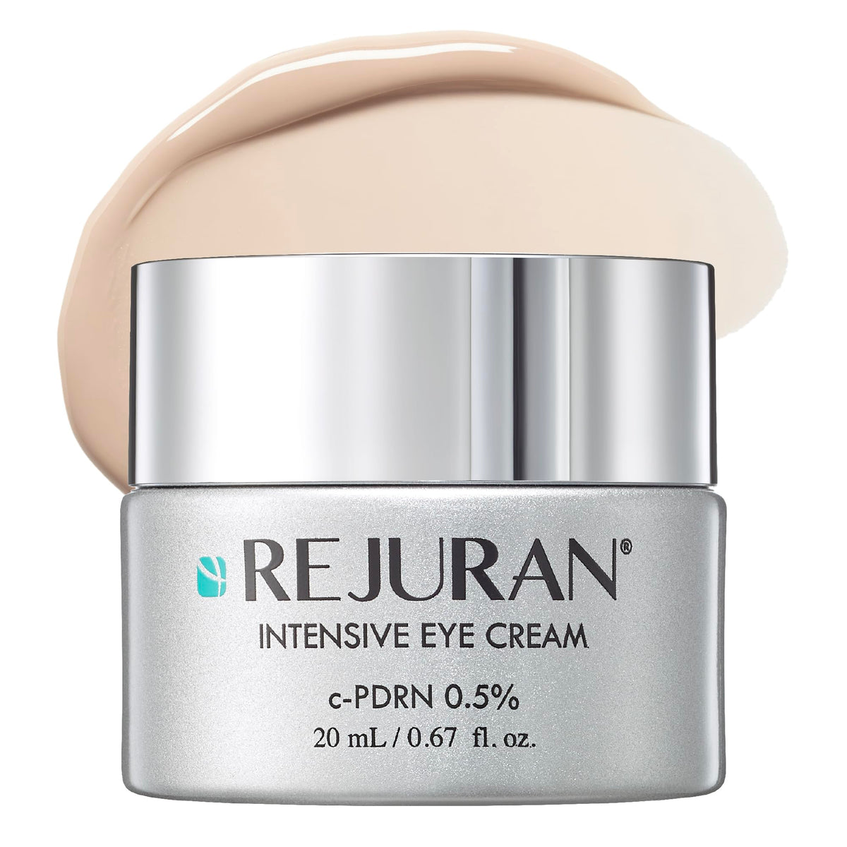 REJURAN front packaging showing compact eye cream jar and branding benefit: clear presentation