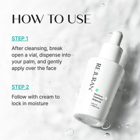 REJURAN ampoule on bathroom shelf in lifestyle setting promoting daily routine use