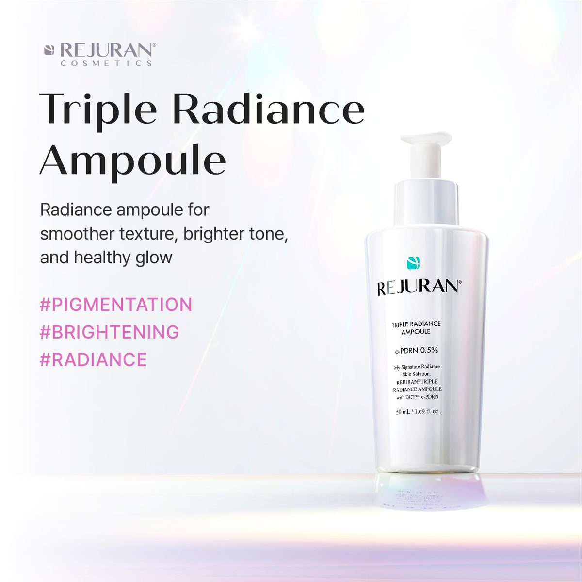 REJURAN ampoule dropper releasing serum showcasing lightweight, fast-absorbing texture
