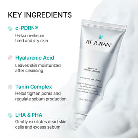 REJURAN foam applied to face demonstrating gentle cleansing