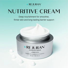 REJURAN cream texture close-up illustrating silky hydration and rich emollience