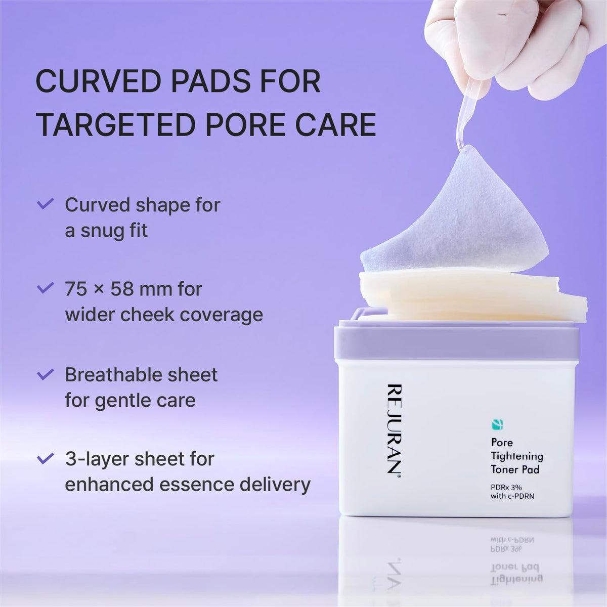 REJURAN pad beside hand for scale showing travel-friendly size