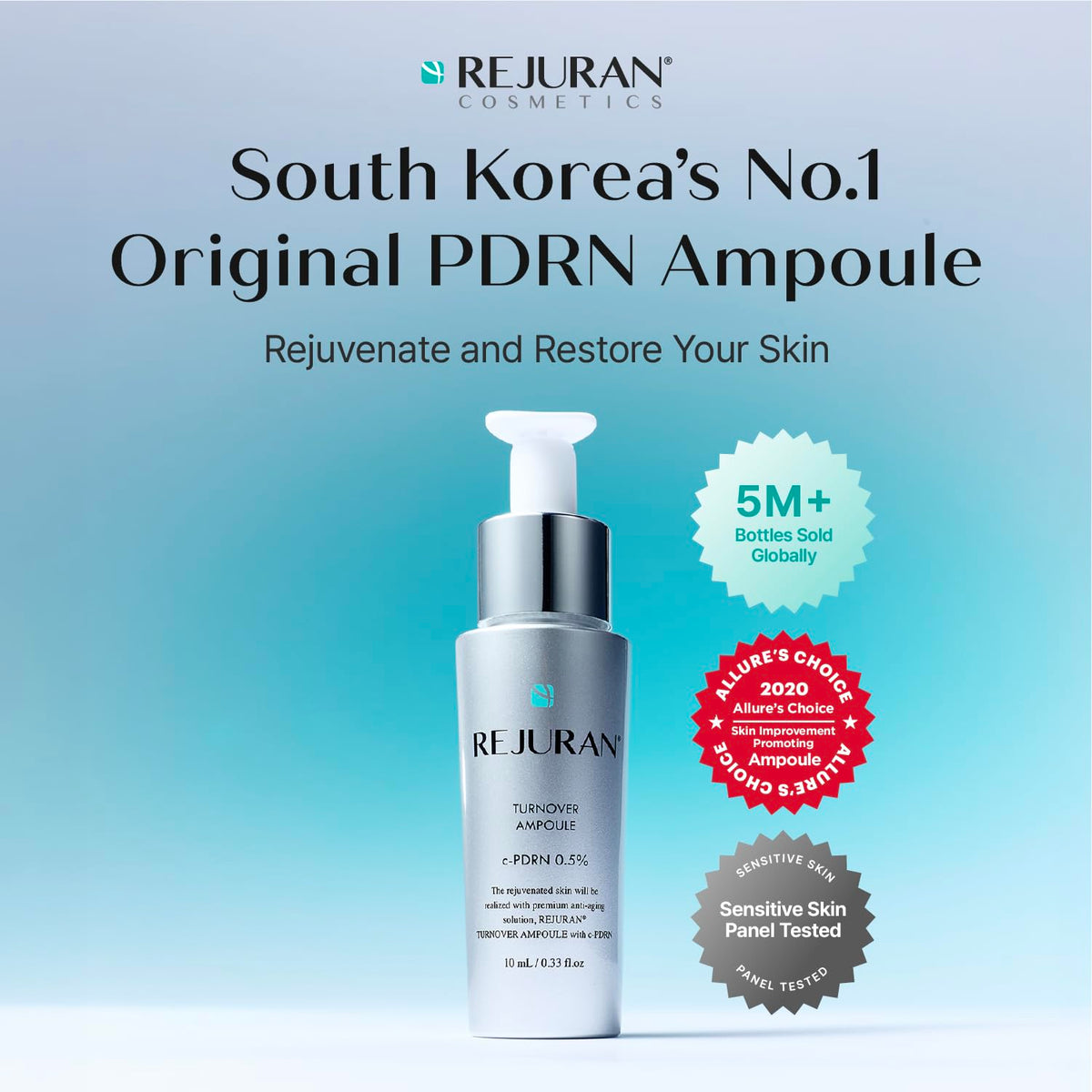 REJURAN ampoule vial close-up highlighting c-PDRN formula and precision dispensing for targeted skincare
