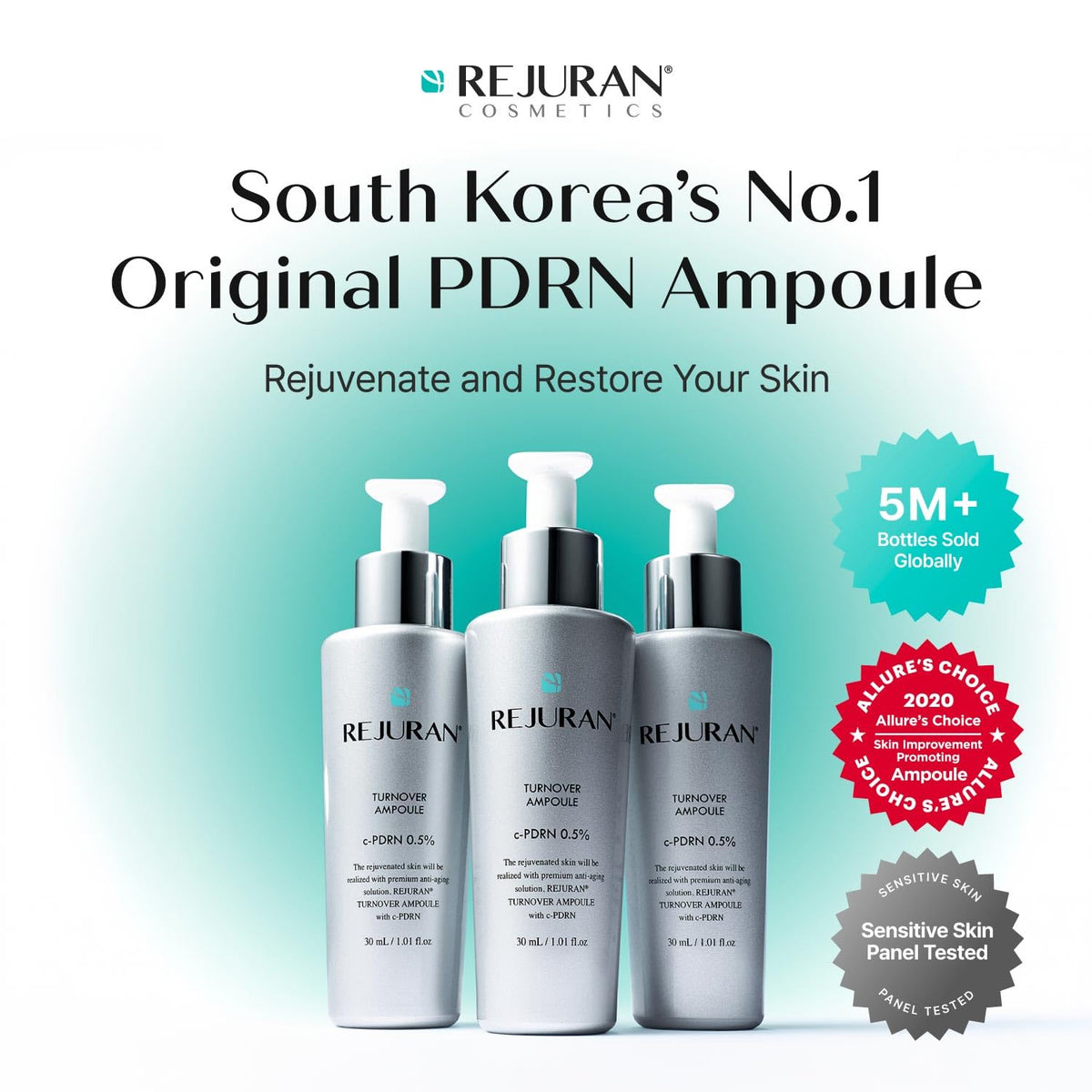 REJURAN ampoule dropper dispensing precise serum for targeted care