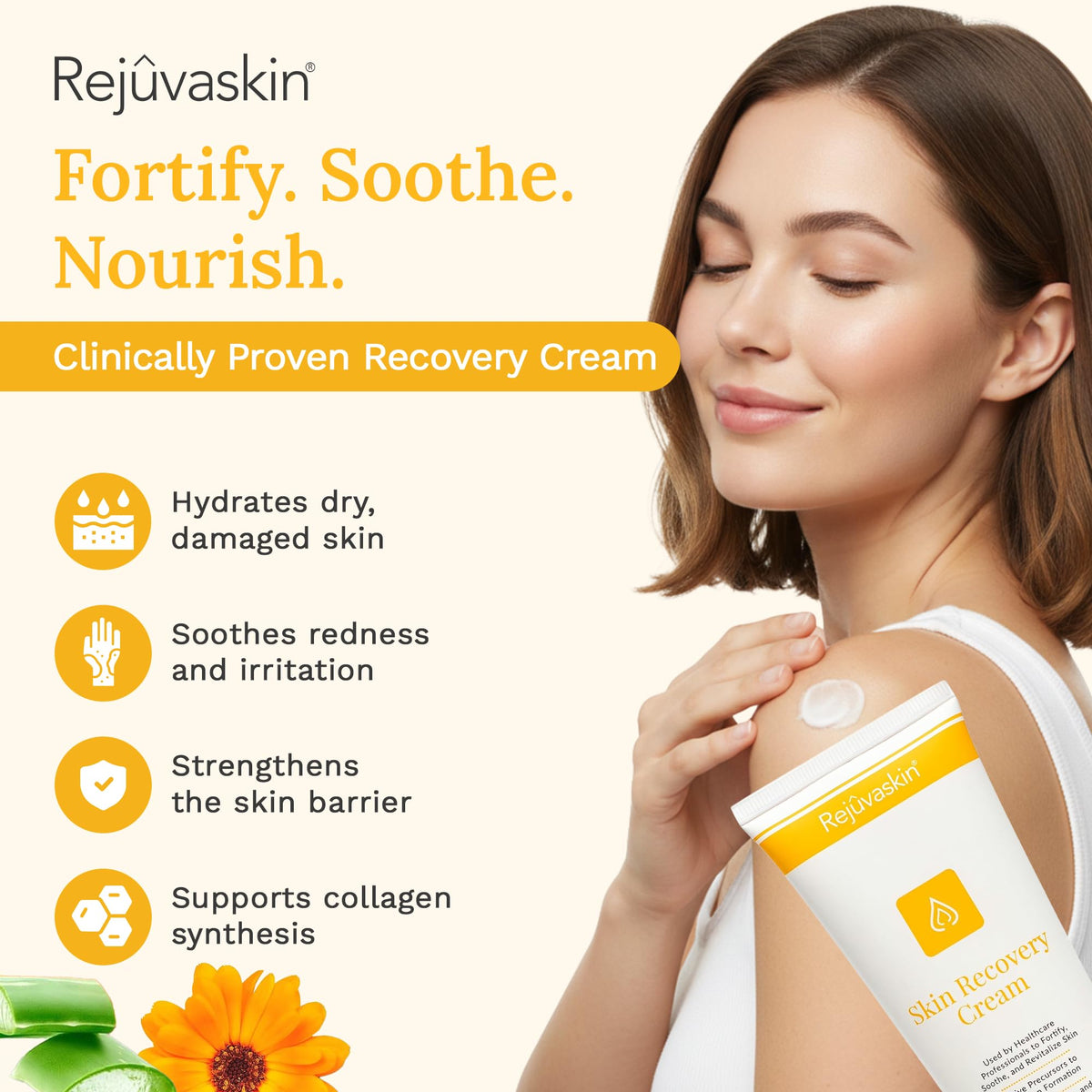 Rejuvaskin cream texture closeup highlighting lightweight hydration and quick absorption