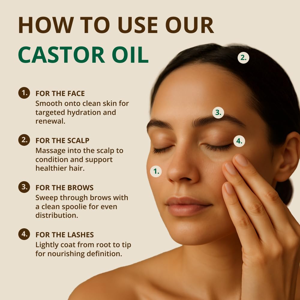 RejuveNaturals castor oil applied to lash line with spoolie for fuller-looking lashes