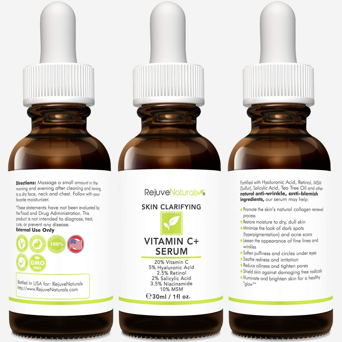 RejuveNaturals serum staged on bathroom vanity for daily routine