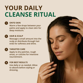 RejuveNaturals oil texture on glass demonstrating light absorbency and non-greasy finish