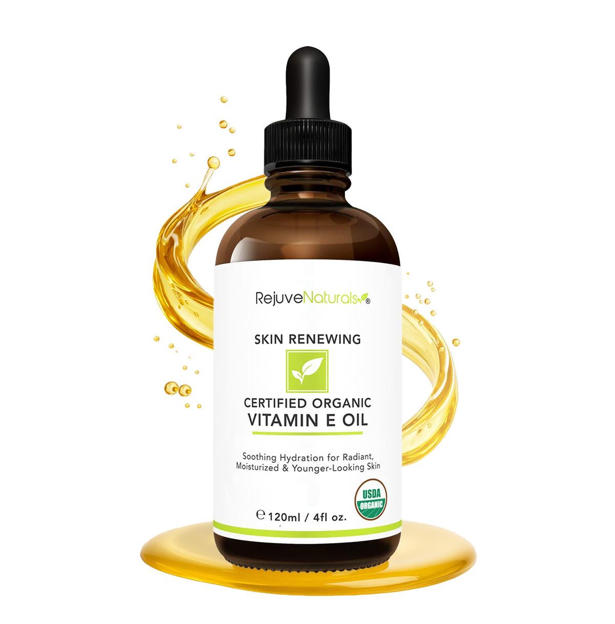 RejuveNaturals front packaging showing organic vitamin E oil benefits