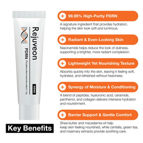 Rejuveon applying cream to hand demonstrating smooth hydration benefit