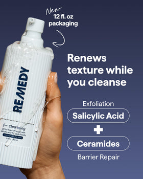 Remedy Science foam on hand demonstrating gentle lather and easy rinse
