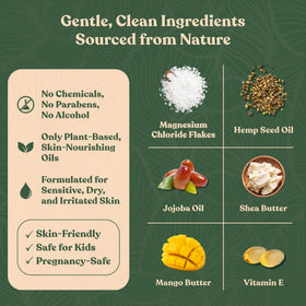 Remedy Mama ingredients label close-up listing hemp seed oil, jojoba, shea, mango and magnesium