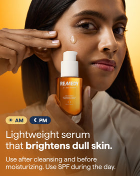 Remedy Science applying serum to hand, shows texture and quick absorption benefit