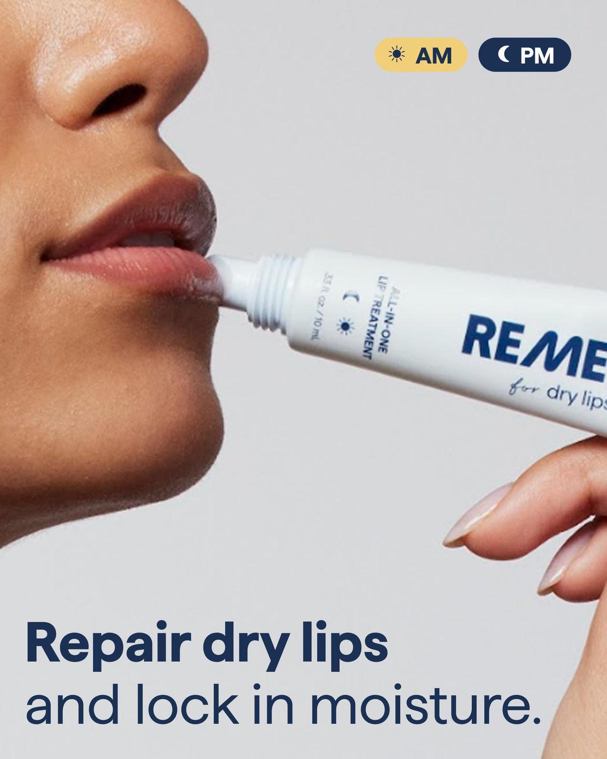 Remedy Science application on lips demonstrating smooth non-sticky finish
