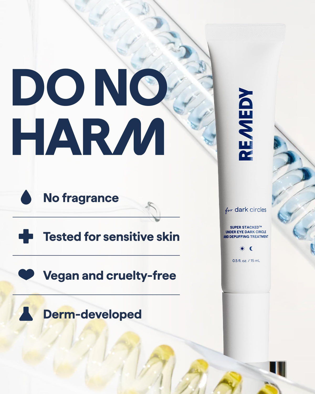Remedy Science application under eye demonstrating gentle patting technique for absorption
