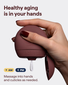 Remedy Science hand applying cream to back of hand for hydration benefit