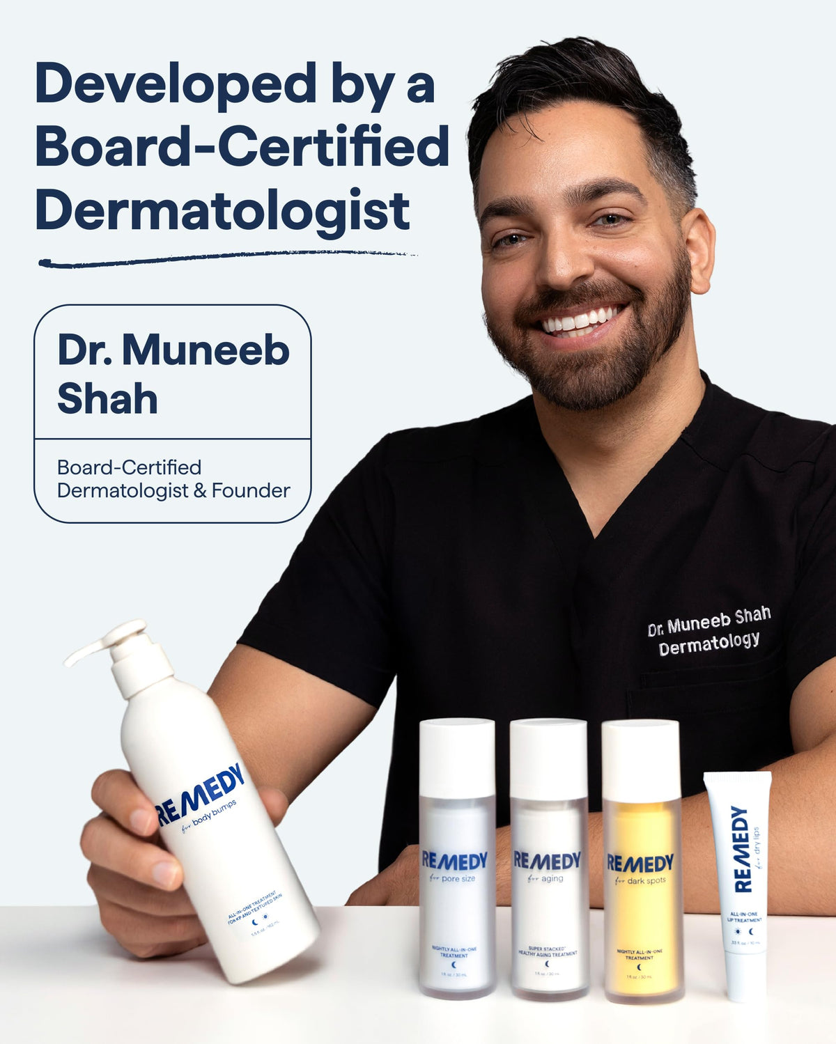 Remedy Science label close-up listing actives and clean formulation benefits