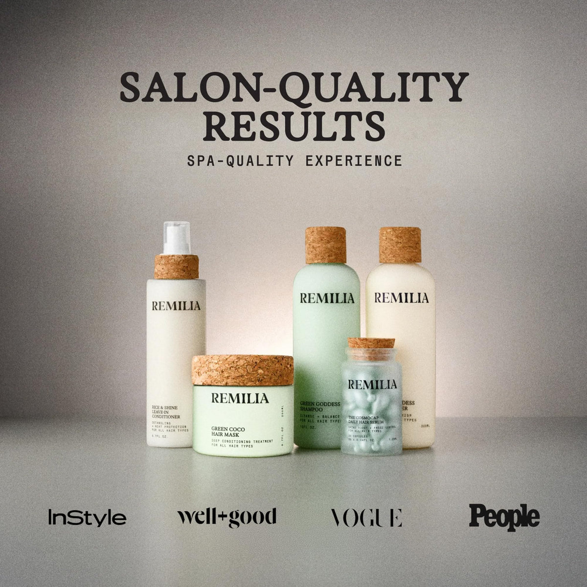 Remilia Hair bottle on bathtub ledge with towels evoking a spa-like scent experience