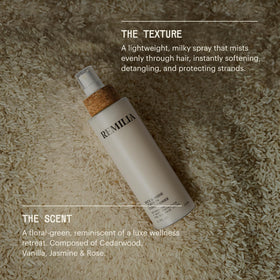 Remilia Hair spray in use on damp hair showing easier detangling benefit