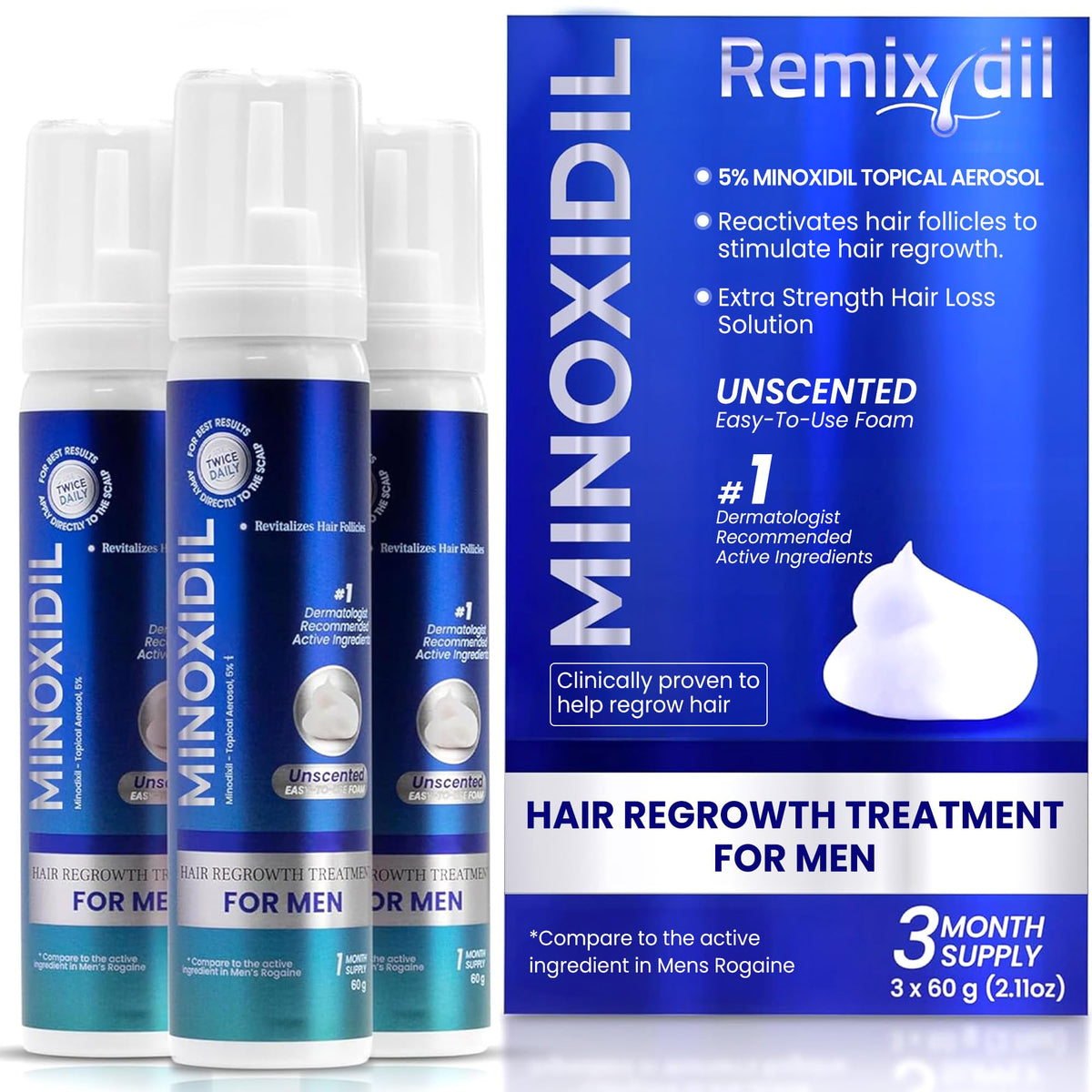 Rida Hair Research Institute Remixidil front packaging shows product benefits and three-month supply