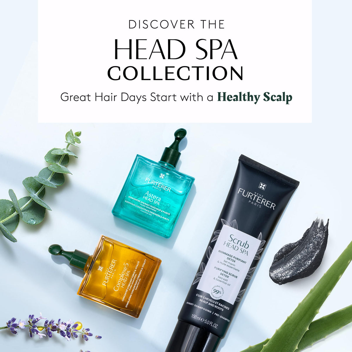 René Furterer product in spa-style setting conveying relaxing scalp care
