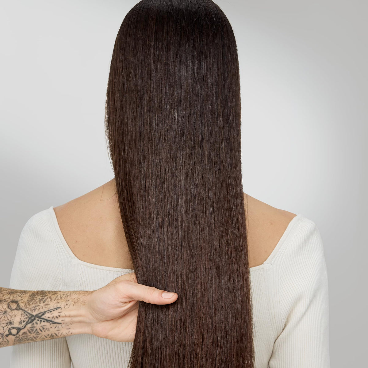 René Furterer finished dry hair showing smooth, frizz-controlled styling result