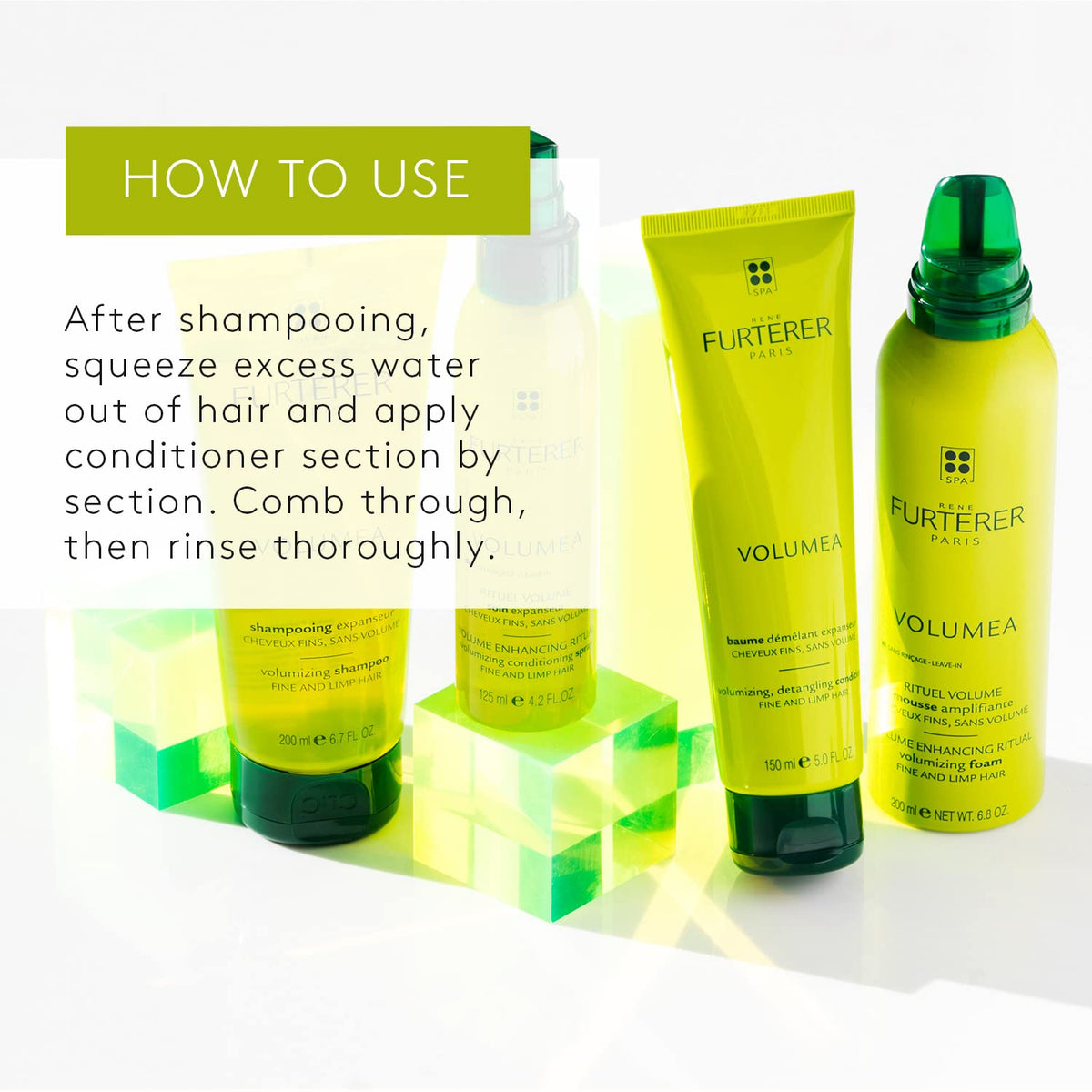 René Furterer conditioner dispensed in hand for ease-of-use and quick application