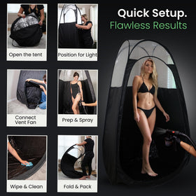 Reneebeautytan next to chair showing scale and generous tanning space