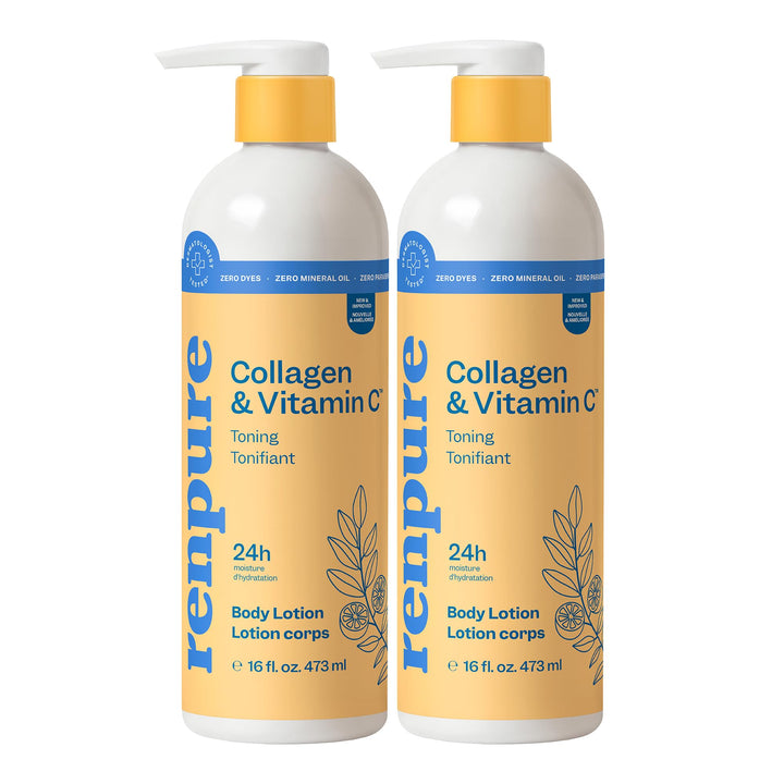 RENPURE front packaging showing collagen and vitamin C benefits for hydrated skin