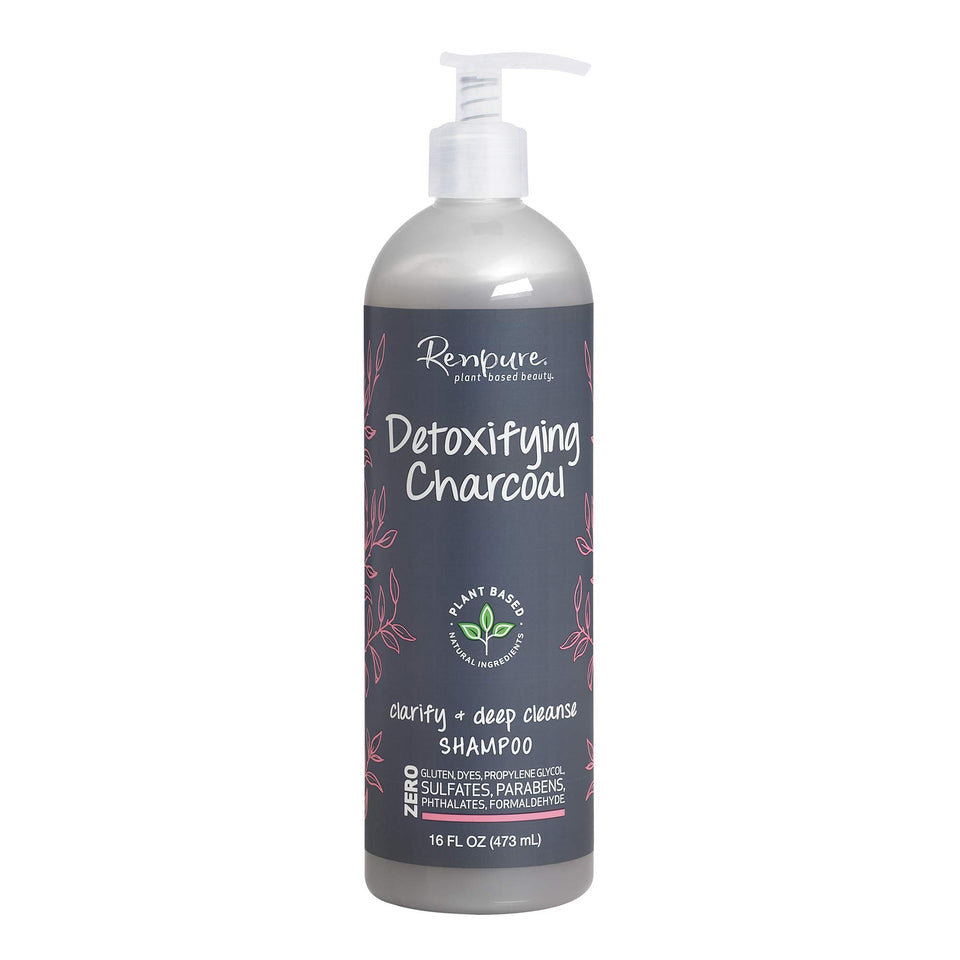 Renpure front packaging showing detoxifying charcoal shampoo and clear benefits