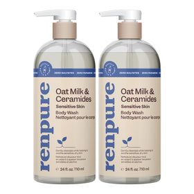 RENPURE front packaging showing oat milk and ceramides benefits for gentle cleansing