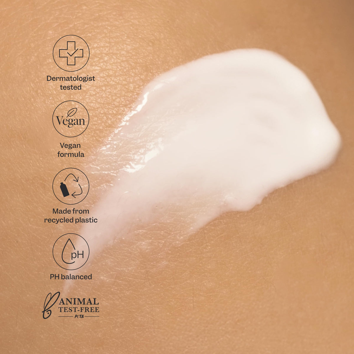 RENPURE lotion applied on arm demonstrating fast-absorbing moisture and smoother look