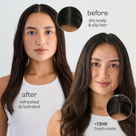 Renpure conditioner being applied to hair, smooths and detangles strands