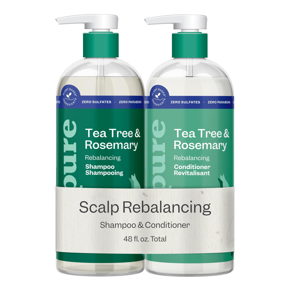 Renpure front packaging showing shampoo and conditioner, promotes balanced hair