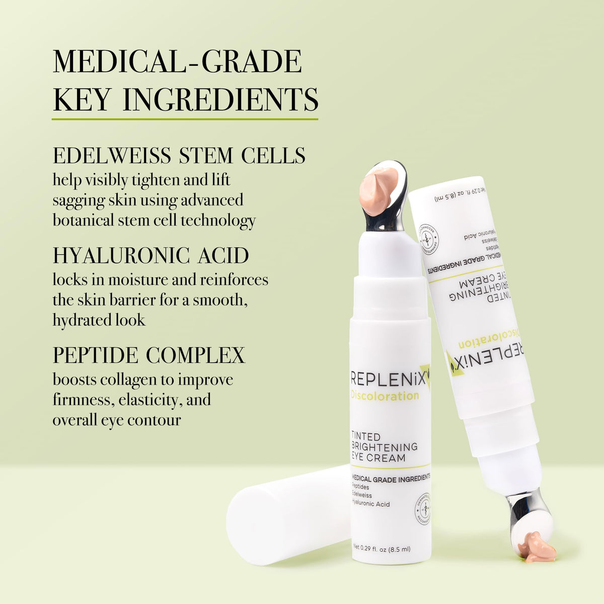 Replenix applied under eye showing instant tint and brightening effect