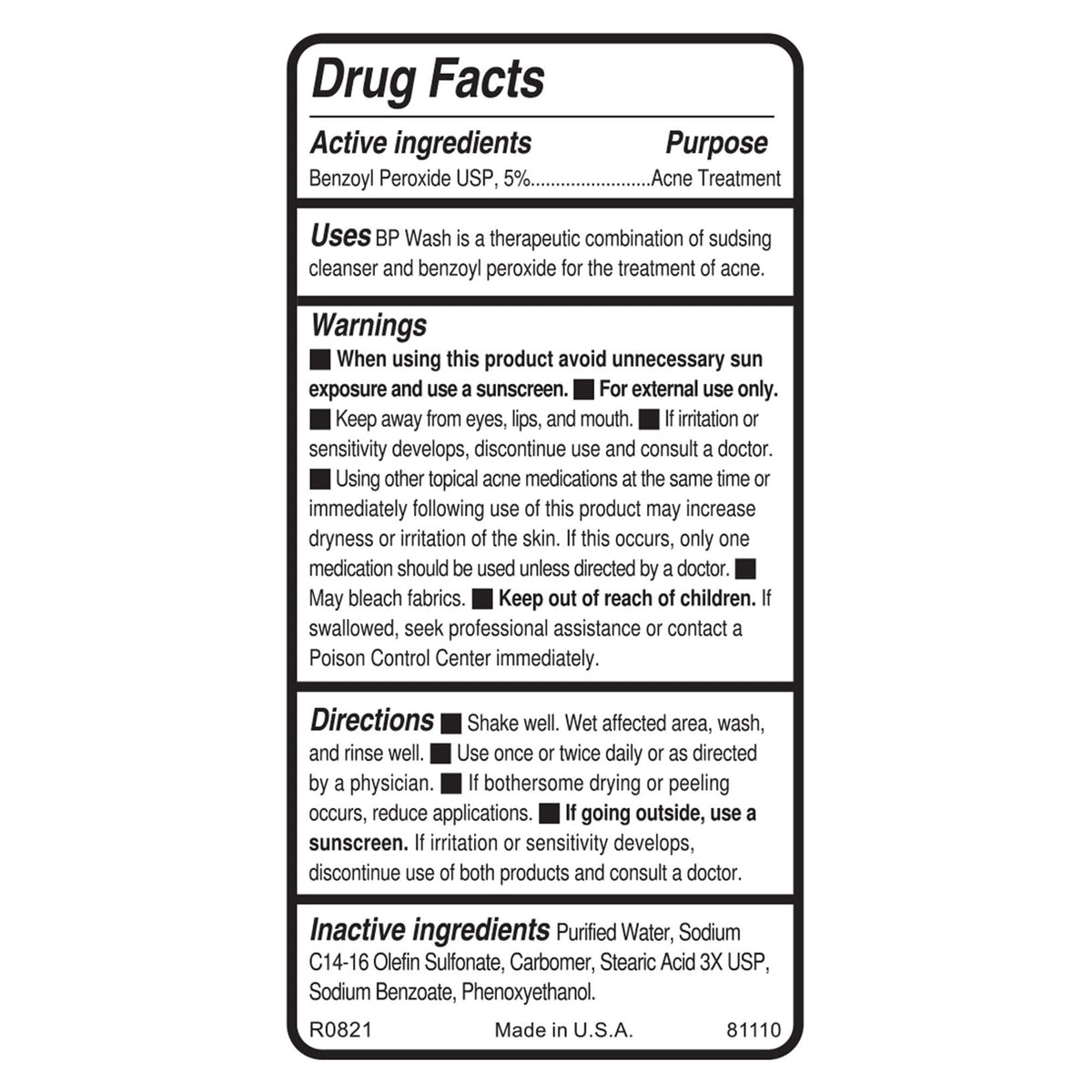 Replenix ingredient label closeup highlighting 5% benzoyl peroxide strength