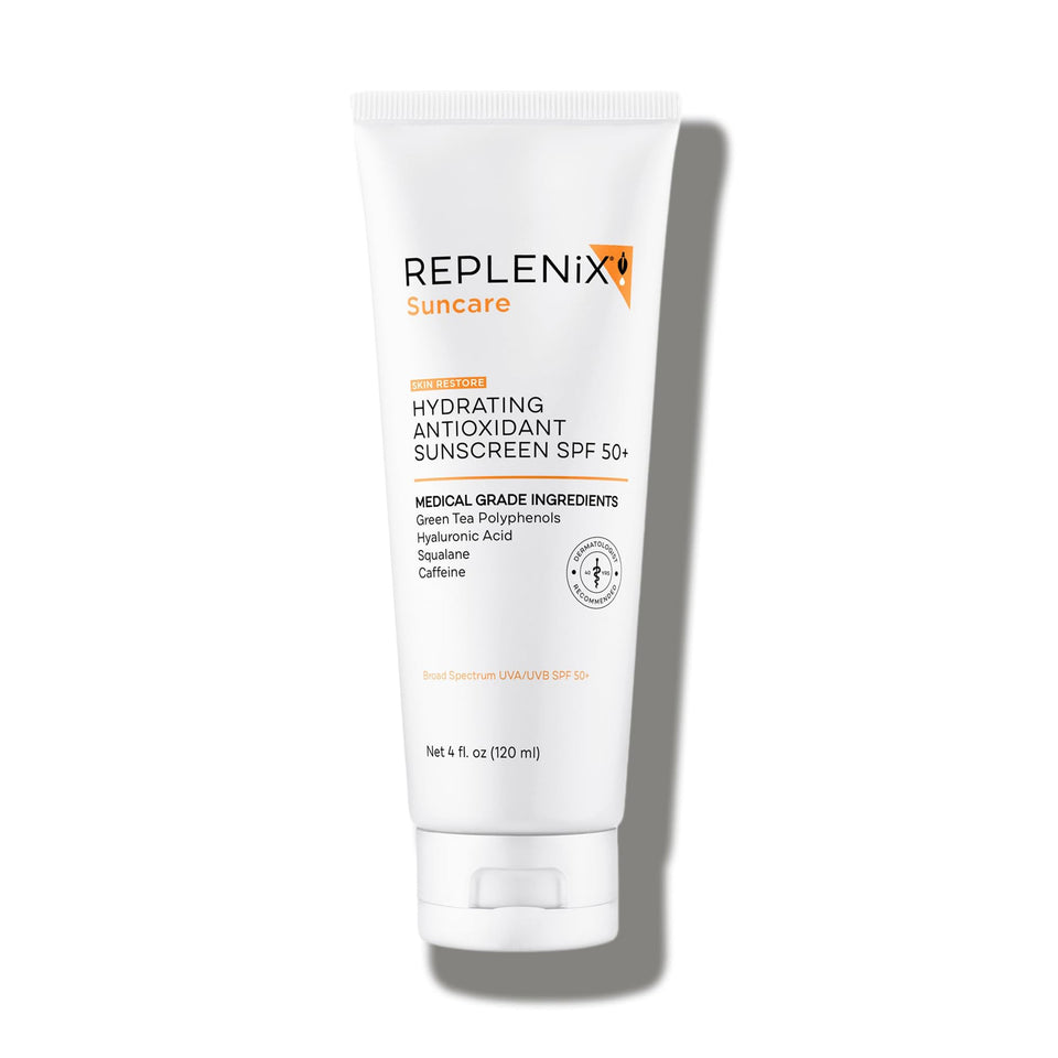 Replenix front packaging showing SPF 50+ protection and benefits