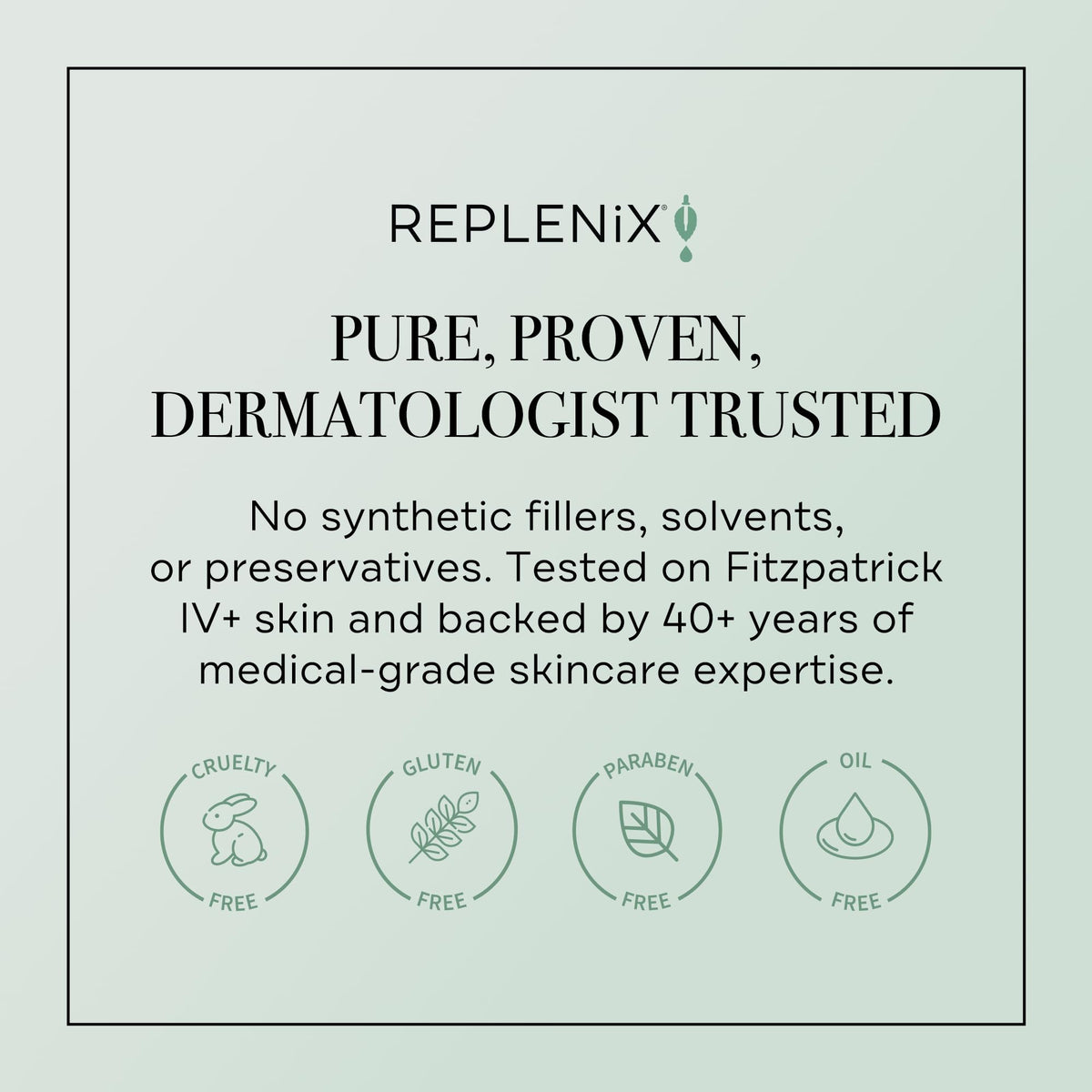 Replenix label closeup highlighting active ingredients and clean formula