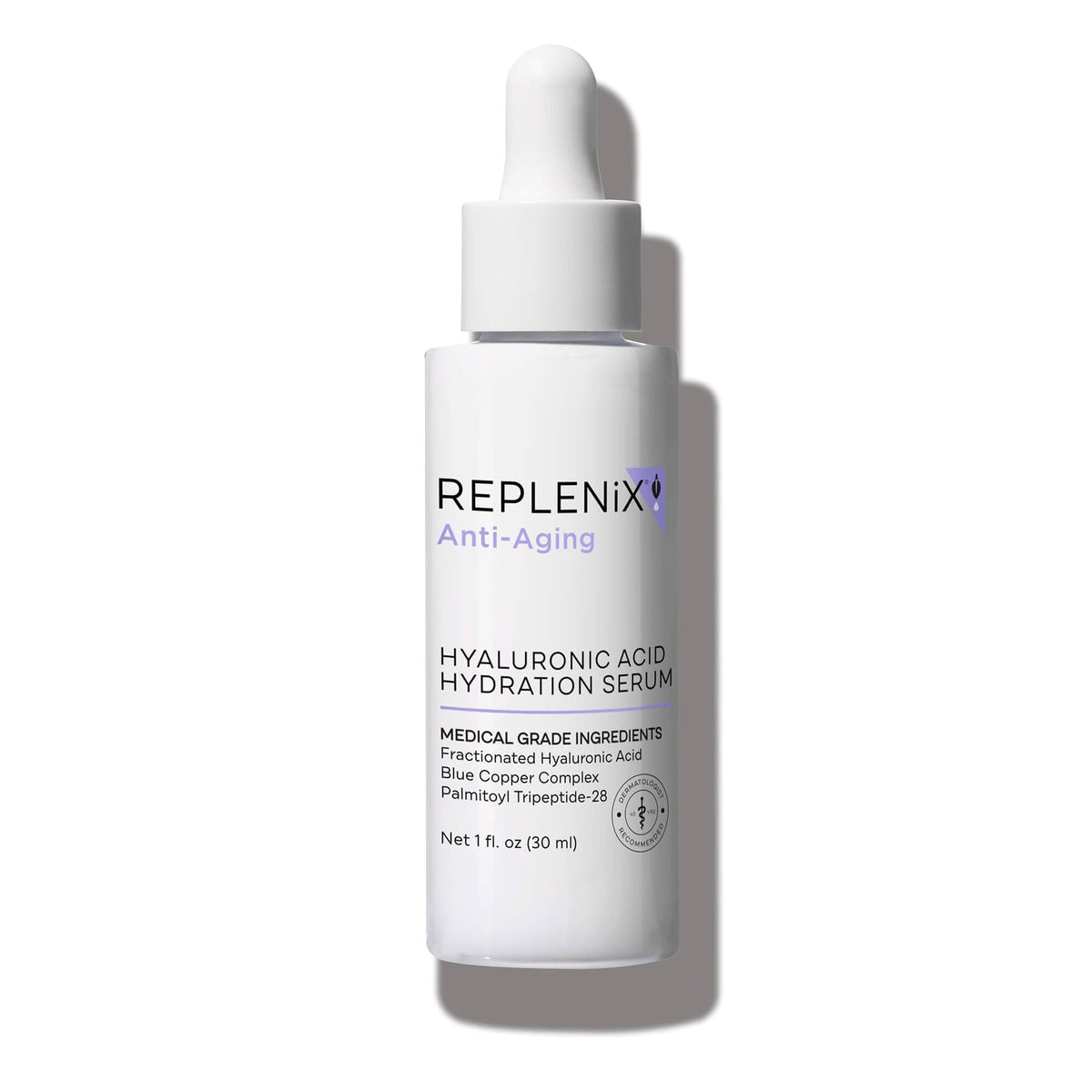 Replenix front packaging showing bottle and label, highlights professional grade skincare