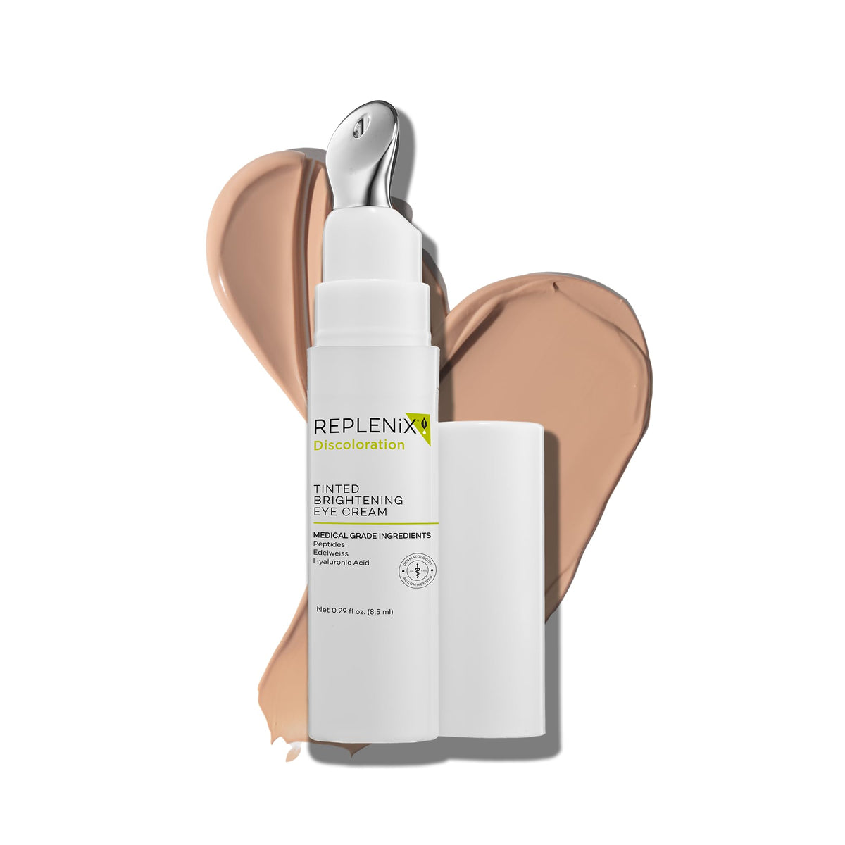 Replenix front packaging showing tinted eye cream and product benefit